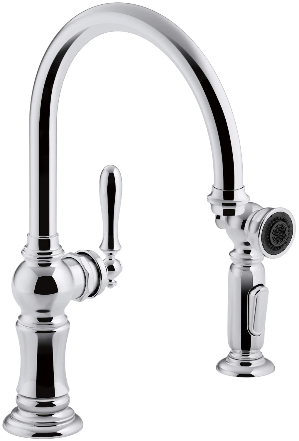 ARTIFACTS® 2-HOLE KITCHEN SINK FAUCET WITH 14-11/16-INCH SWING SPOUT AND MATCHING FINISH TWO-FUNCTION SIDE-SPRAY WITH SWEEP® AND BERRYSOFT® SPRAY, ARC SPOUT DESIGN - Image 3