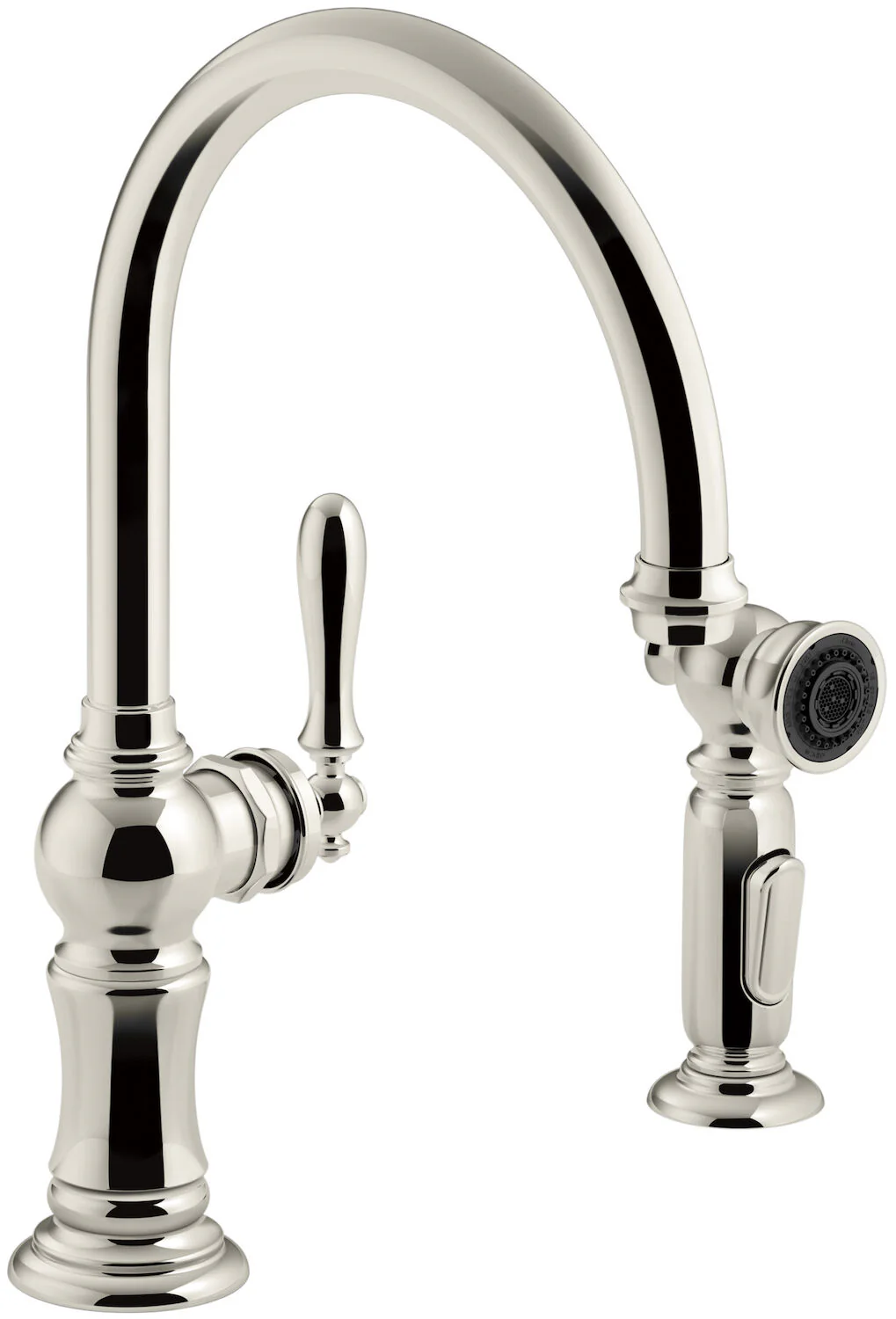 ARTIFACTS® 2-HOLE KITCHEN SINK FAUCET WITH 14-11/16-INCH SWING SPOUT AND MATCHING FINISH TWO-FUNCTION SIDE-SPRAY WITH SWEEP® AND BERRYSOFT® SPRAY, ARC SPOUT DESIGN - Image 4