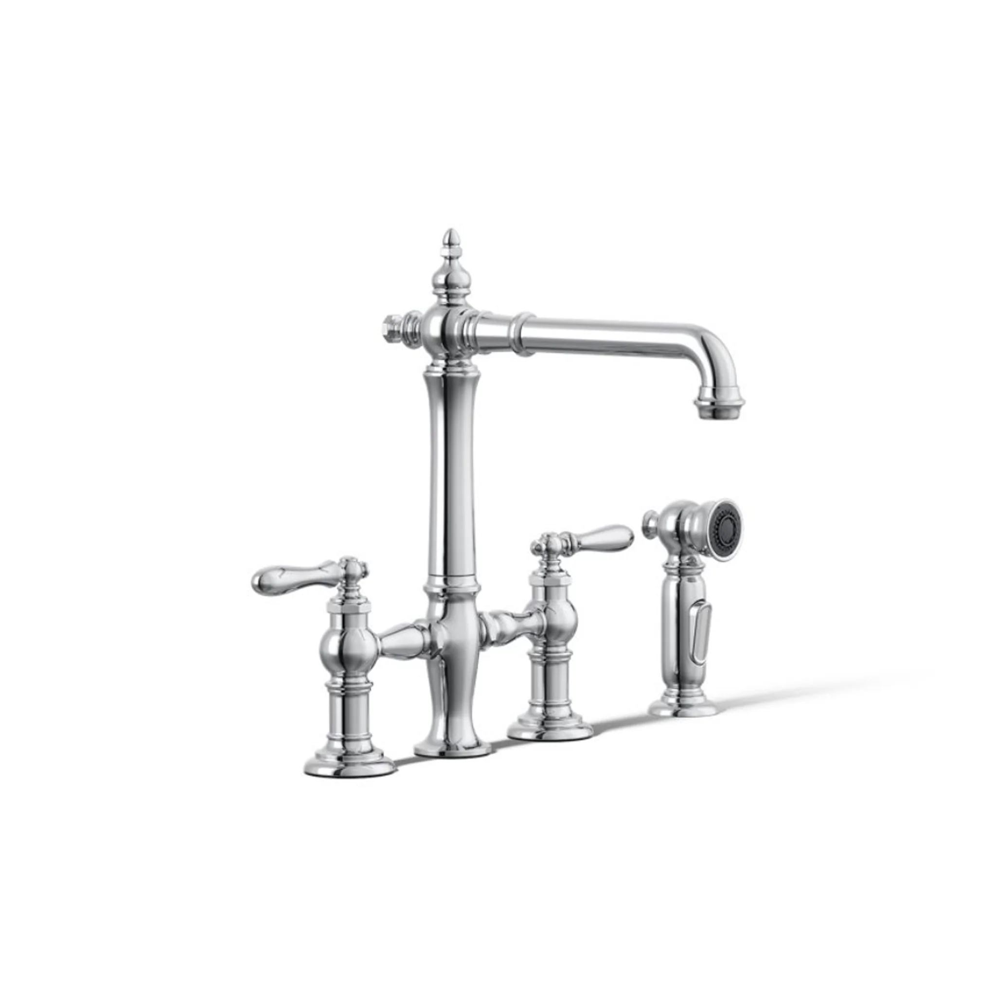 ARTIFACTS® DECK-MOUNT BRIDGE KITCHEN SINK FAUCET WITH LEVER HANDLES AND SIDESPRAY