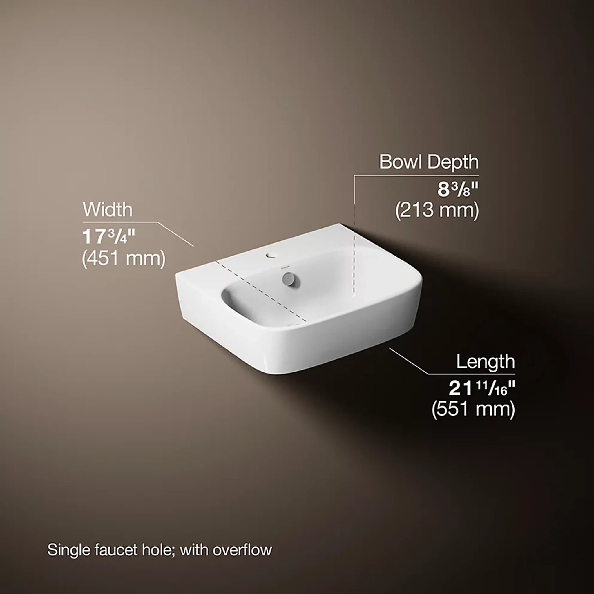 MODERNLIFE® RECTANGLE WALL-MOUNT BATHROOM SINK - Image 3