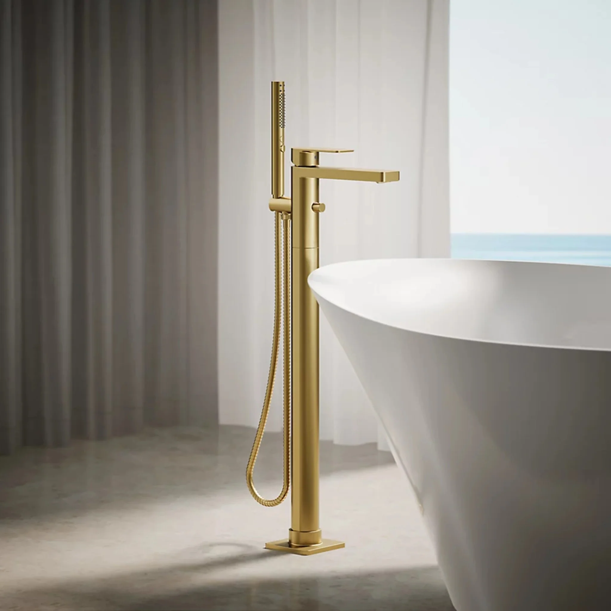 PARALLEL FLOOR MOUNT BATH FILLER TRIM WITH HANDSHOWER - Image 2