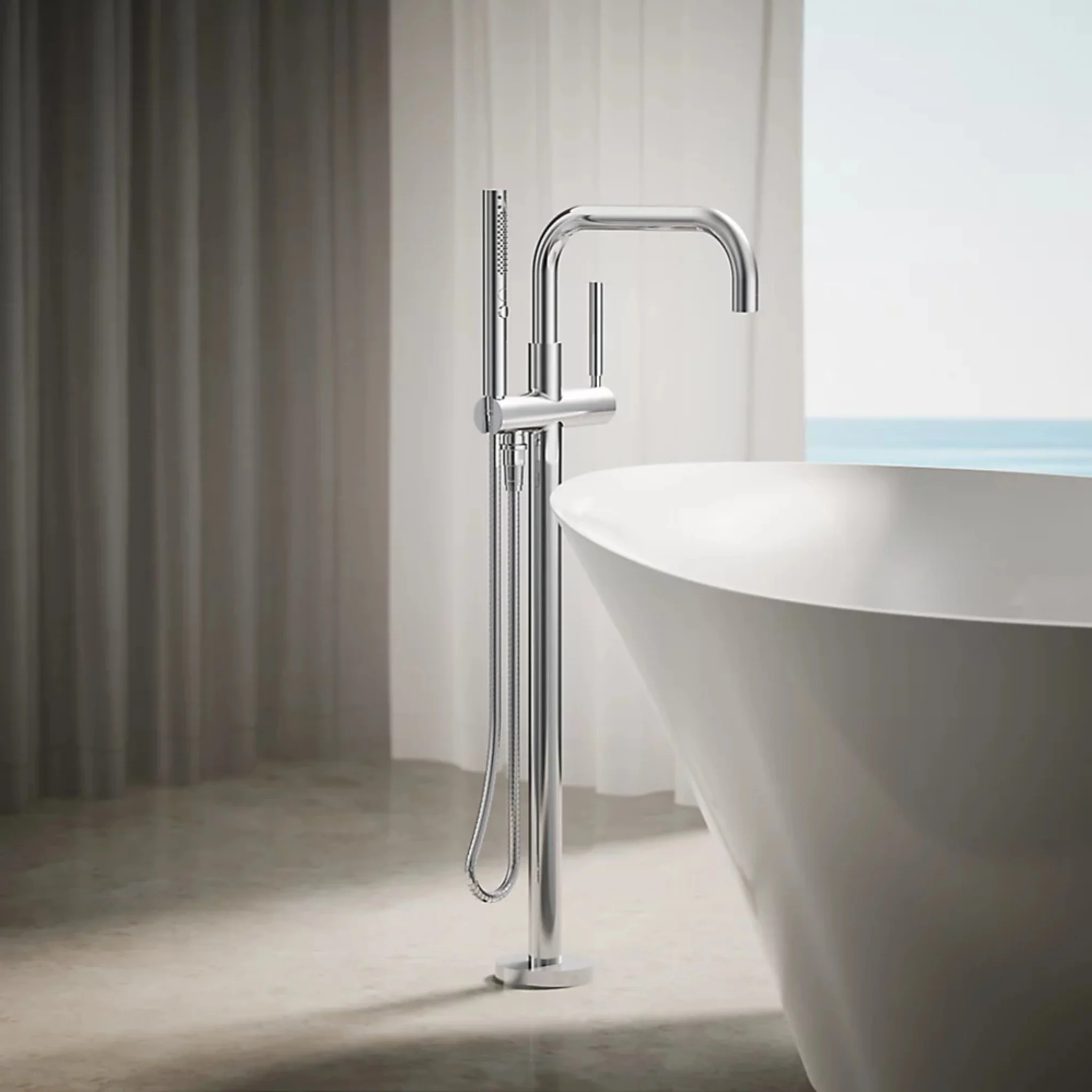 PURIST® FLOOR MOUNT BATH FILLER TRIM WITH HANDSHOWER - Image 2