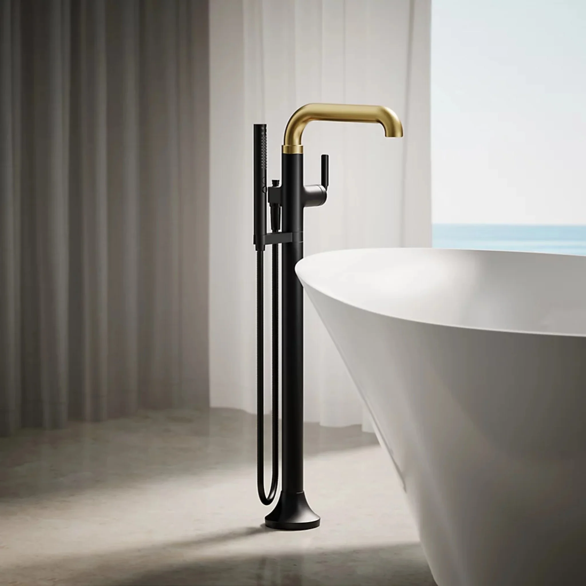 TONE FLOOR MOUNT BATH FILLER TRIM WITH HANDSHOWER - Image 12
