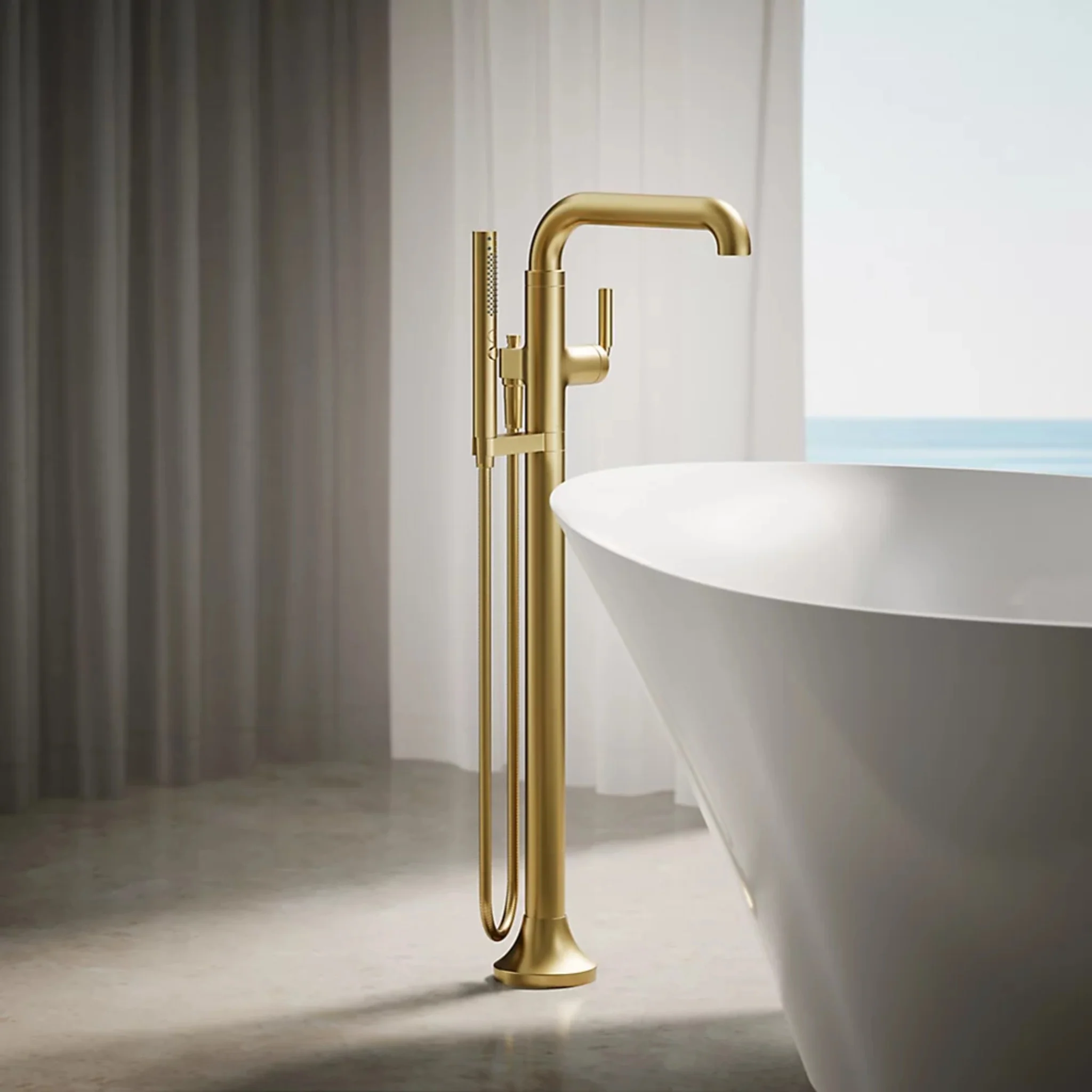 TONE FLOOR MOUNT BATH FILLER TRIM WITH HANDSHOWER - Image 2