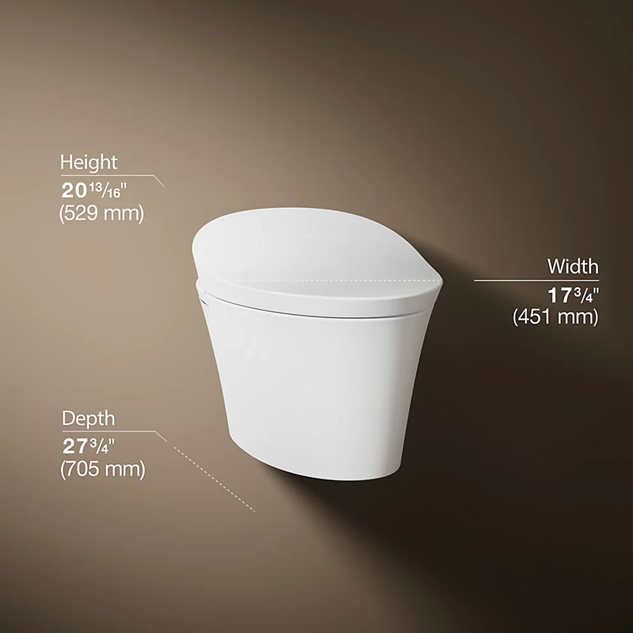 VEIL WALL-HUNG COMPACT ELONGATED SMART TOILET BOWL, DUAL FLUSH - Image 3